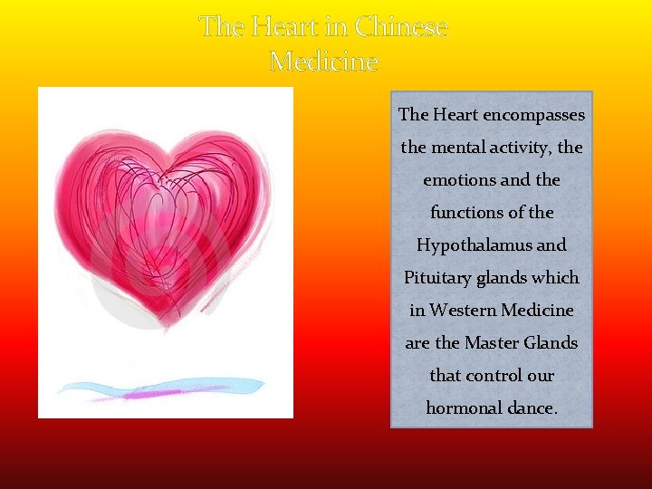 The Heart in Chinese Medicine The Heart encompasses the mental activity, the emotions and