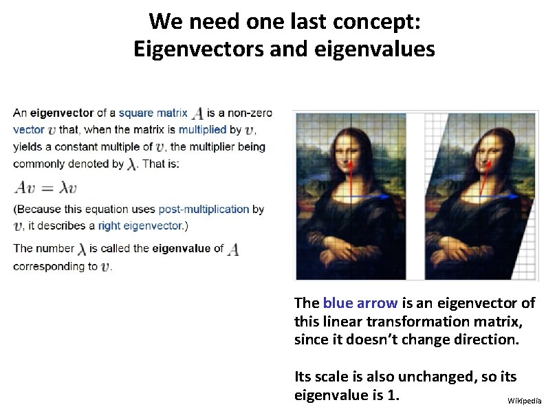 We need one last concept: Eigenvectors and eigenvalues The blue arrow is an eigenvector We need one last concept: Eigenvectors and eigenvalues The blue arrow is an eigenvector