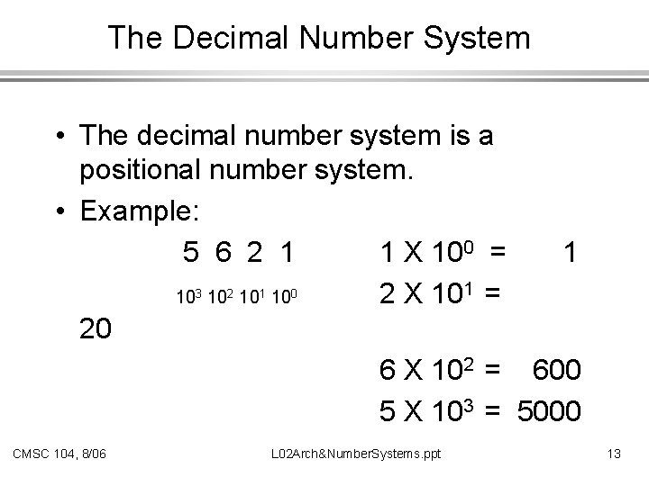 The Decimal Number System • The decimal number system is a positional number system.