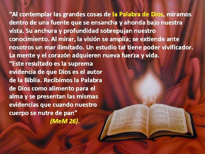 “Al contemplar las grandes cosas de la Palabra de Dios, miramos dentro de una