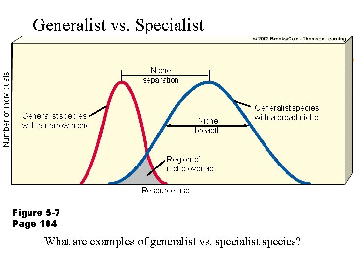 Number of individuals Generalist vs. Specialist Niche separation Generalist species with a narrow niche