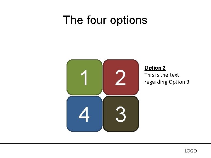 The four options 1 2 4 3 Option 2 This is the text regarding
