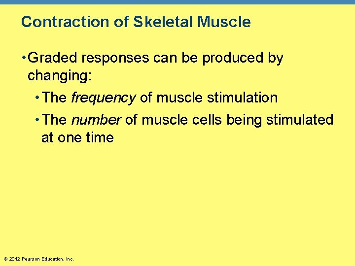 Contraction of Skeletal Muscle • Graded responses can be produced by changing: • The