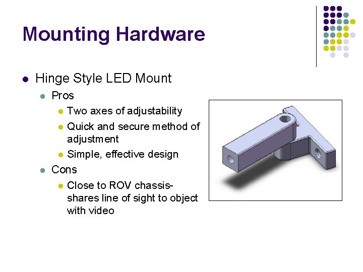 Mounting Hardware l Hinge Style LED Mount l l Pros l Two axes of