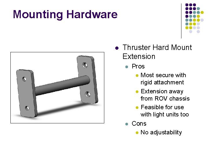 Mounting Hardware l Thruster Hard Mount Extension l l Pros l Most secure with