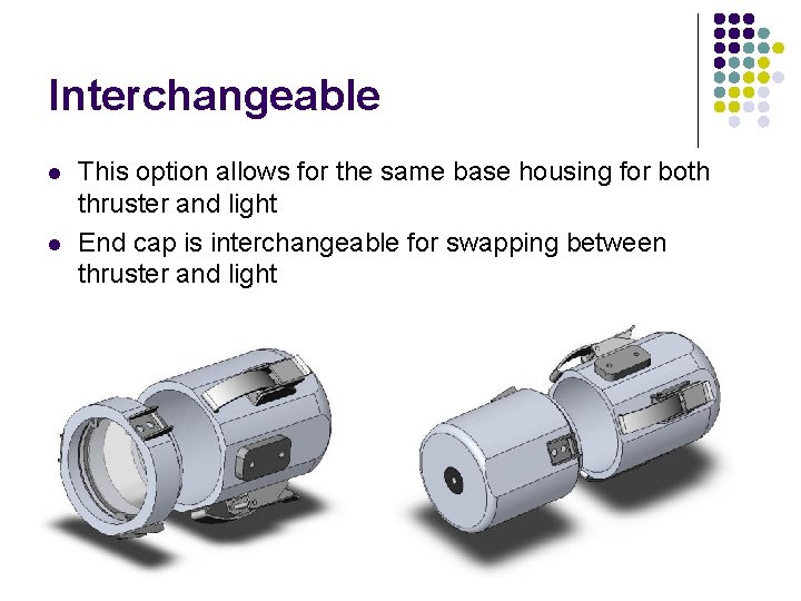 Interchangeable l l This option allows for the same base housing for both thruster