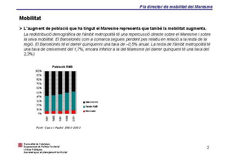 Pla director de mobilitat del Maresme Mobilitat Ø L’augment de població que ha tingut