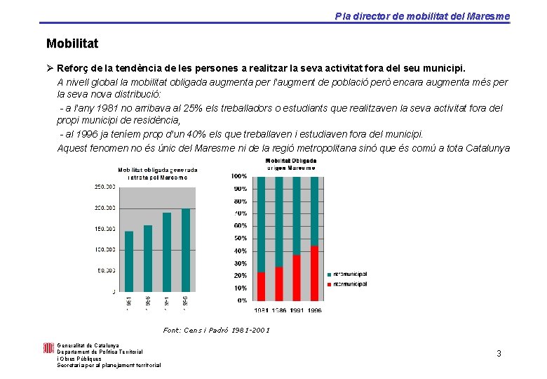 Pla director de mobilitat del Maresme Mobilitat Ø Reforç de la tendència de les