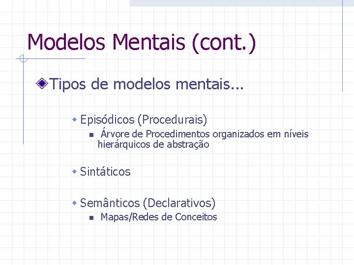 Modelos Mentais (cont. ) Tipos de modelos mentais. . . w Episódicos (Procedurais) n