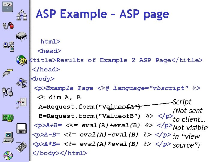 ASP Example – ASP page html> <head> <title>Results of Example 2 ASP Page</title> </head>