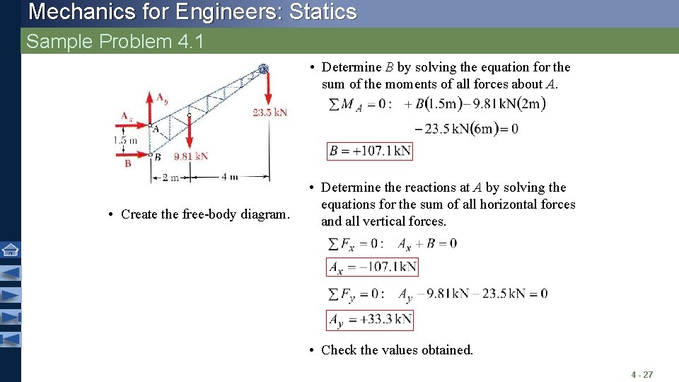 Mechanics for Engineers: Statics Sample Problem 4. 1 • Determine B by solving the Mechanics for Engineers: Statics Sample Problem 4. 1 • Determine B by solving the