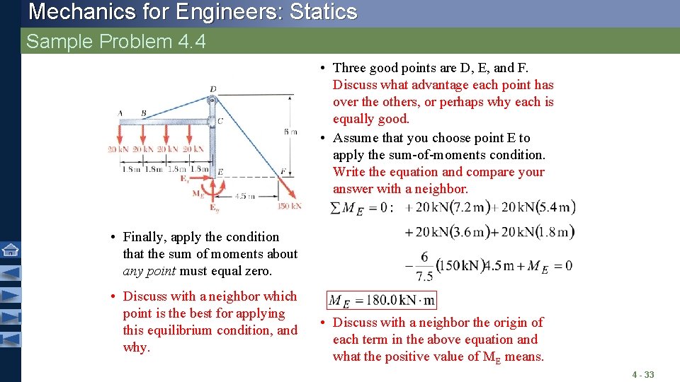 Mechanics for Engineers: Statics Sample Problem 4. 4 • Three good points are D, Mechanics for Engineers: Statics Sample Problem 4. 4 • Three good points are D,