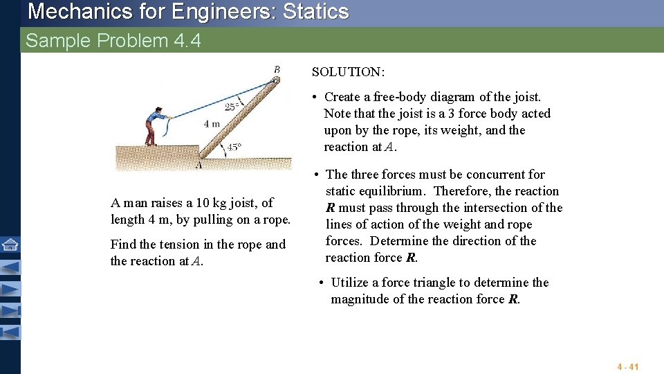 Mechanics for Engineers: Statics Sample Problem 4. 4 SOLUTION: • Create a free-body diagram Mechanics for Engineers: Statics Sample Problem 4. 4 SOLUTION: • Create a free-body diagram