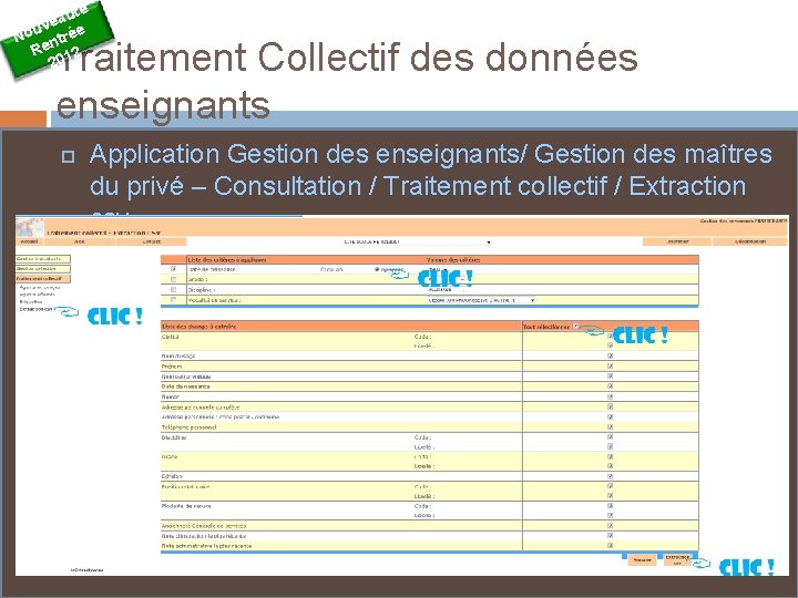 uté a e uv No ntrée Re 12 20 Traitement Collectif des données enseignants