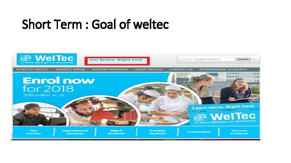 Short Term : Goal of weltec 