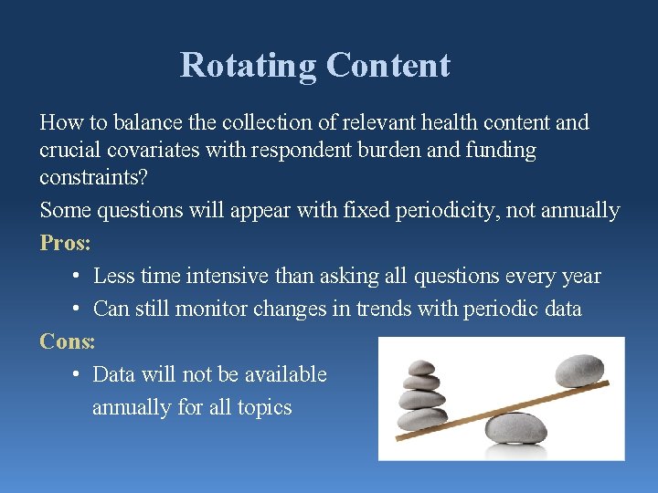 Rotating Content How to balance the collection of relevant health content and crucial covariates