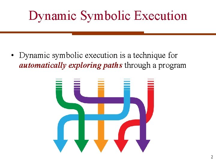 Dynamic Symbolic Execution • Dynamic symbolic execution is a technique for automatically exploring paths