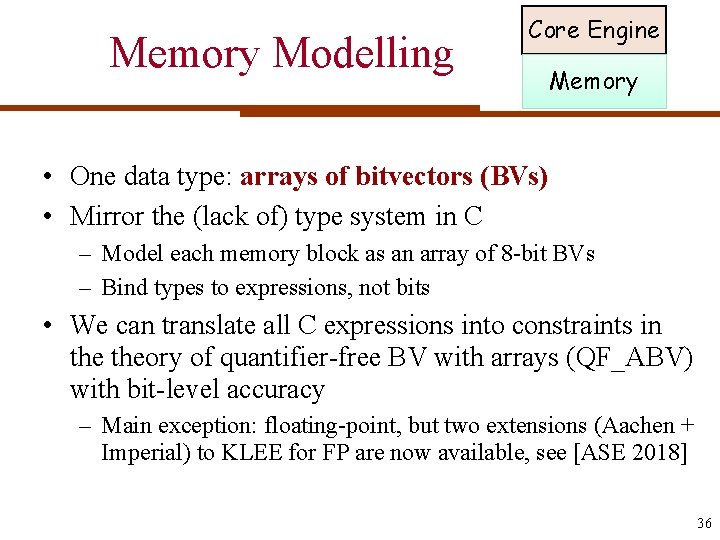 Memory Modelling Core Engine Memory • One data type: arrays of bitvectors (BVs) •