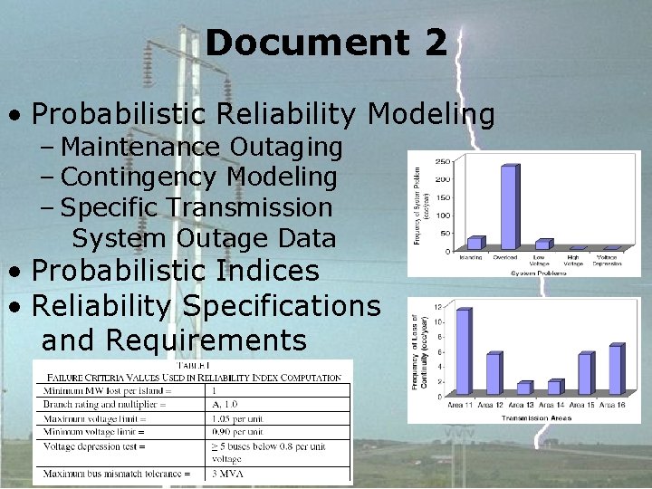 Document 2 • Probabilistic Reliability Modeling – Maintenance Outaging – Contingency Modeling – Specific