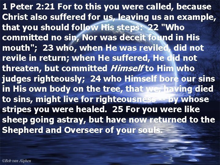 1 Peter 2: 21 For to this you were called, because Christ also suffered