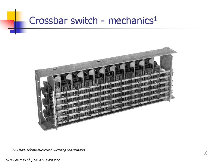 Crossbar switch - mechanics 1 1 J. E. Flood: Telecommunication Switching and Networks HUT