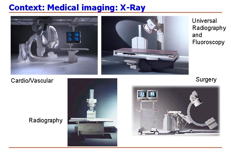 Context: Medical imaging: X-Ray Universal Radiography and Fluoroscopy Cardio/Vascular Radiography Surgery 