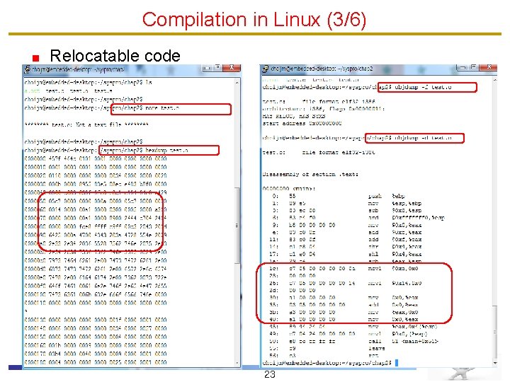 Compilation in Linux (3/6) Relocatable code 23 