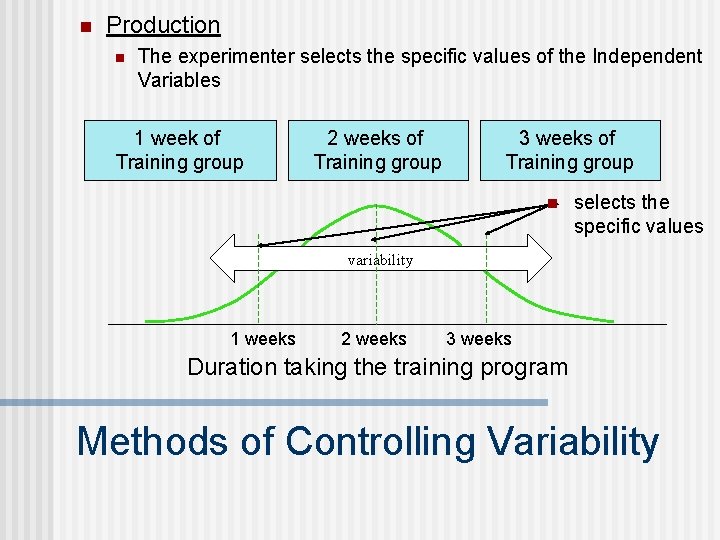 n Production n The experimenter selects the specific values of the Independent Variables 1