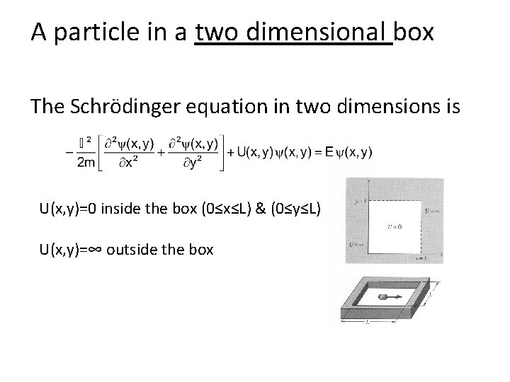 A particle in a two dimensional box The Schrödinger equation in two dimensions is