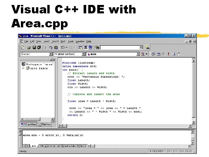 Visual C++ IDE with Area. cpp 