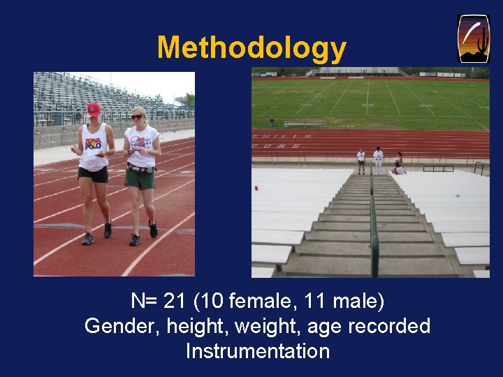 Methodology N= 21 (10 female, 11 male) Gender, height, weight, age recorded Instrumentation 