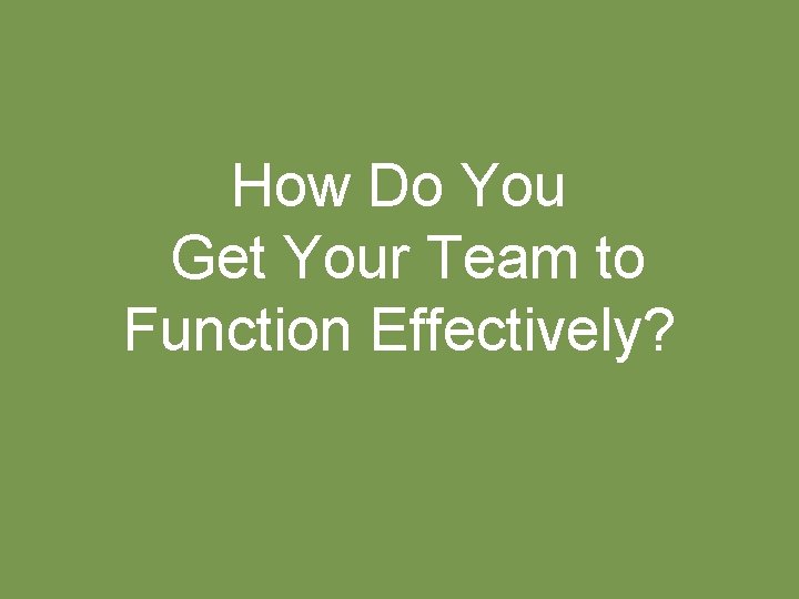 How Do You Get Your Team to Function Effectively? 