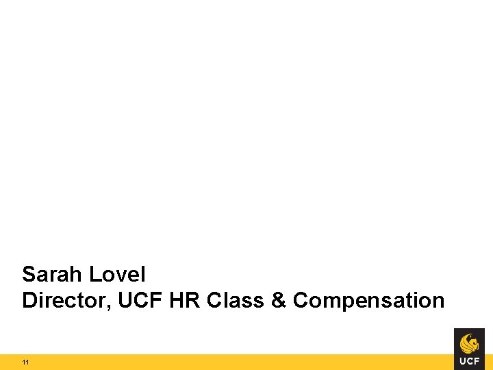 Sarah Lovel Director, UCF HR Class & Compensation 11 
