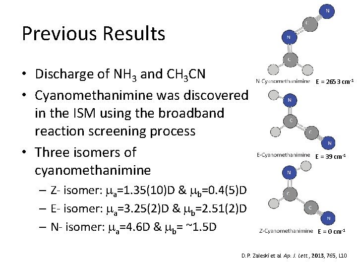 Previous Results • Discharge of NH 3 and CH 3 CN • Cyanomethanimine was
