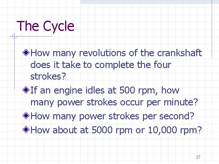 The Cycle How many revolutions of the crankshaft does it take to complete the