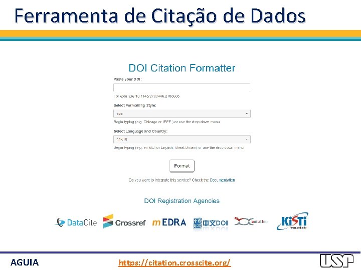 Ferramenta de Citação de Dados AGUIA https: //citation. crosscite. org/ 