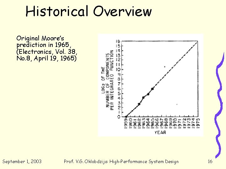 Historical Overview Original Moore’s prediction in 1965, (Electronics, Vol. 38, No. 8, April 19,