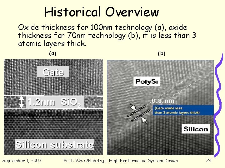 Historical Overview Oxide thickness for 100 nm technology (a), oxide thickness for 70 nm