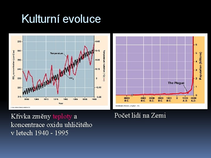 Kulturní evoluce Křivka změny teploty a koncentrace oxidu uhličitého v letech 1940 - 1995