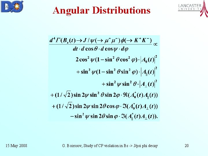 Angular Distributions 15 May 2008 G. Boirssov, Study of CP violation in Bs ->