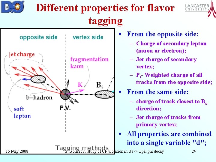Different properties for flavor tagging • From the opposite side: – Charge of secondary