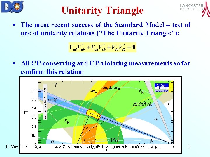 Unitarity Triangle • The most recent success of the Standard Model – test of