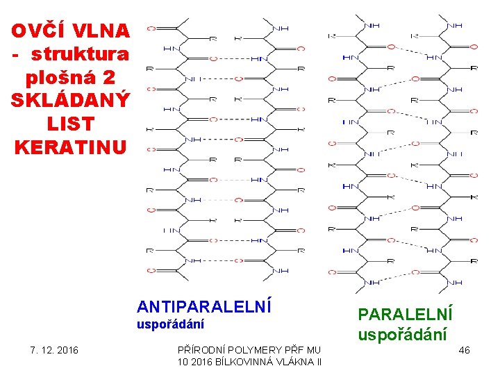 OVČÍ VLNA - struktura plošná 2 SKLÁDANÝ LIST KERATINU ANTIPARALELNÍ uspořádání 7. 12. 2016