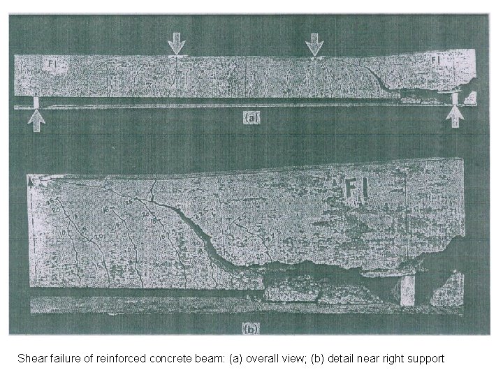Shear failure of reinforced concrete beam: (a) overall view; (b) detail near right support