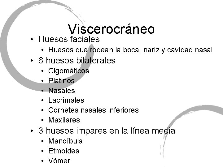 Viscerocráneo • Huesos faciales • Huesos que rodean la boca, nariz y cavidad nasal