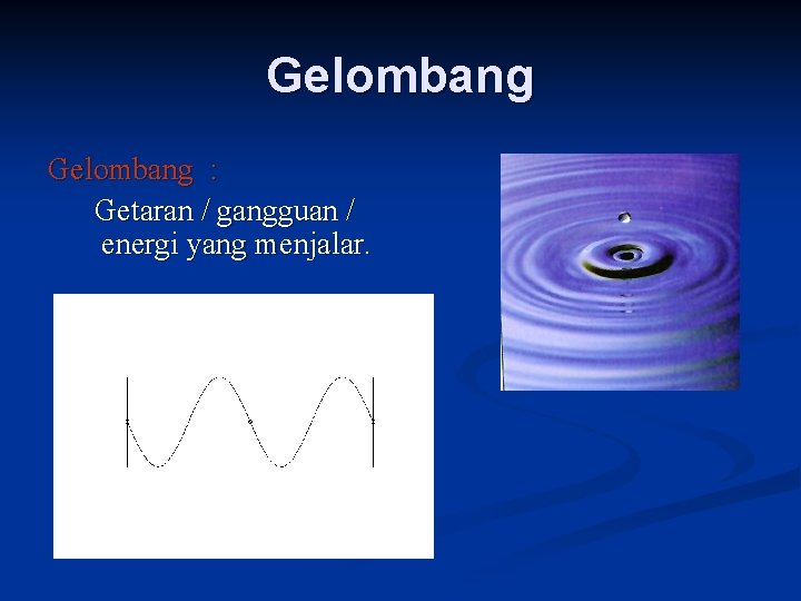 Gelombang : Getaran / gangguan / energi yang menjalar. 