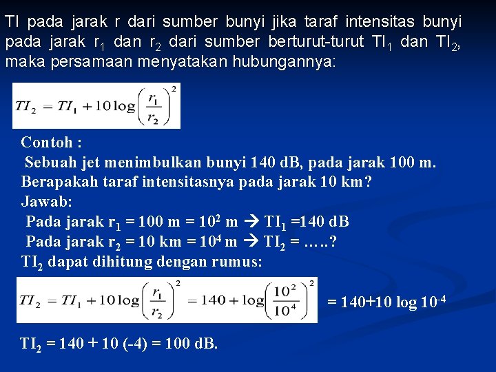 TI pada jarak r dari sumber bunyi jika taraf intensitas bunyi pada jarak r