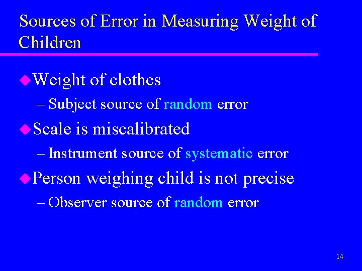 Sources of Error in Measuring Weight of Children u. Weight of clothes – Subject