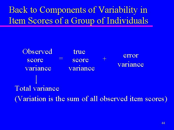 Back to Components of Variability in Item Scores of a Group of Individuals Observed