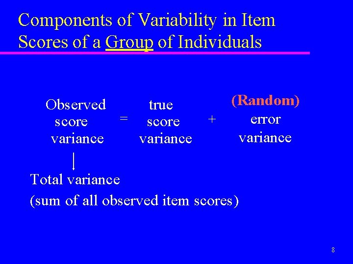 Components of Variability in Item Scores of a Group of Individuals (Random) Observed true